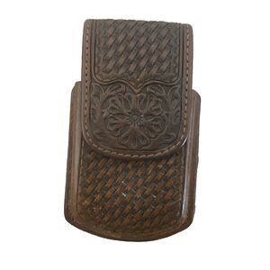 Vintage Hand Tooled Leather Cell Phone/Pager Case Belt Clip 4"x 2.5"x 1"